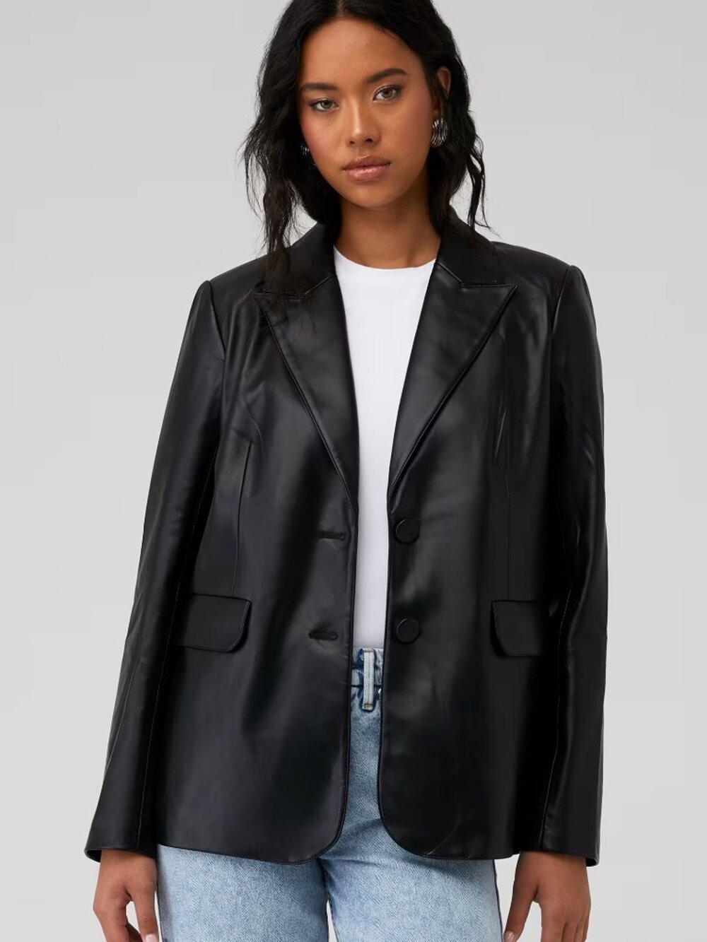 Good American Better Than Leather Blazer Black Faux Leather 5XL Size 8